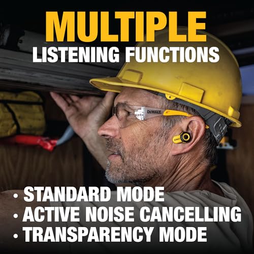Buy now DEWALT Heavy Duty Bluetooth Jobsite Pro X2 ANC True Wireless Earbuds, Active Noise Cancelling Work Earbuds, Turn Dial Controls, 10Hr Runtime (40+ w/Case), 4 EQ Modes, IP54 at indiglob india