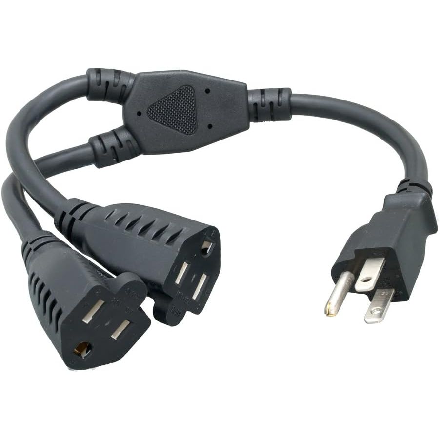 Power Cord Extension and Splitter, NEMA 5-15P to NEMA 5-15R x 2, 16 AWG, 13A, 125V (ZWACPQAG-14) Black