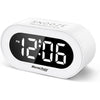 REACHER Small Digital Rainbow LED Alarm Clock with Snooze, Easy to Use, Full Range Brightness Dimmer, Adjustable Alarm Volume, Outlet Powered, Compact Clock for Bedroom, Bedside, Desk, Shelf… - White Digit