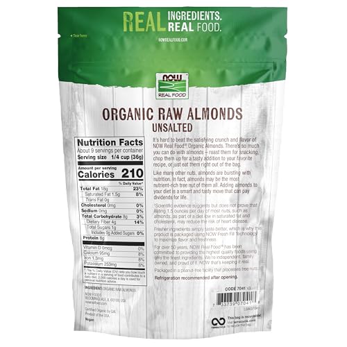 Buy now NOW Foods, Certified Organic Almonds, Raw and Unsalted, Good Source of Protein and Fiber, Grown in the USA, Certified Non-GMO, 12-Ounce (Packaging May Vary) at indiglob india