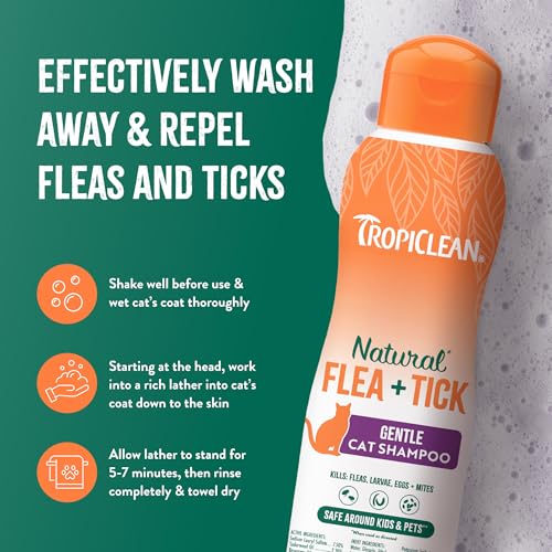 Buy now TropiClean Gentle Flea Shampoo for Cats, Flea and Tick Prevention for Cats, Powerful & Natural Defense, Made in USA, 12 oz. at indiglob india