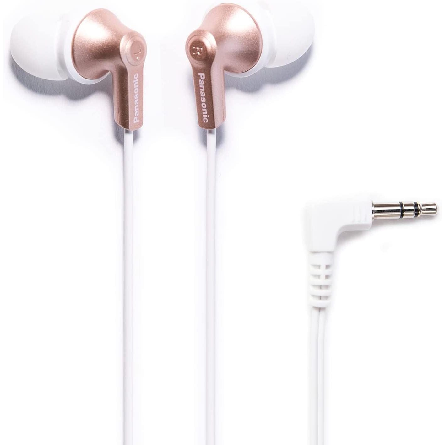 Panasonic ErgoFit Wired Earbuds, 3.5mm Jack In-Ear Headphones Wired with Dynamic Crystal-Clear Sound and Soft Ergonomic Custom-Fit Earpieces (S/M/L), for Phones and Laptops - RP-HJE120-N (Rose Gold)