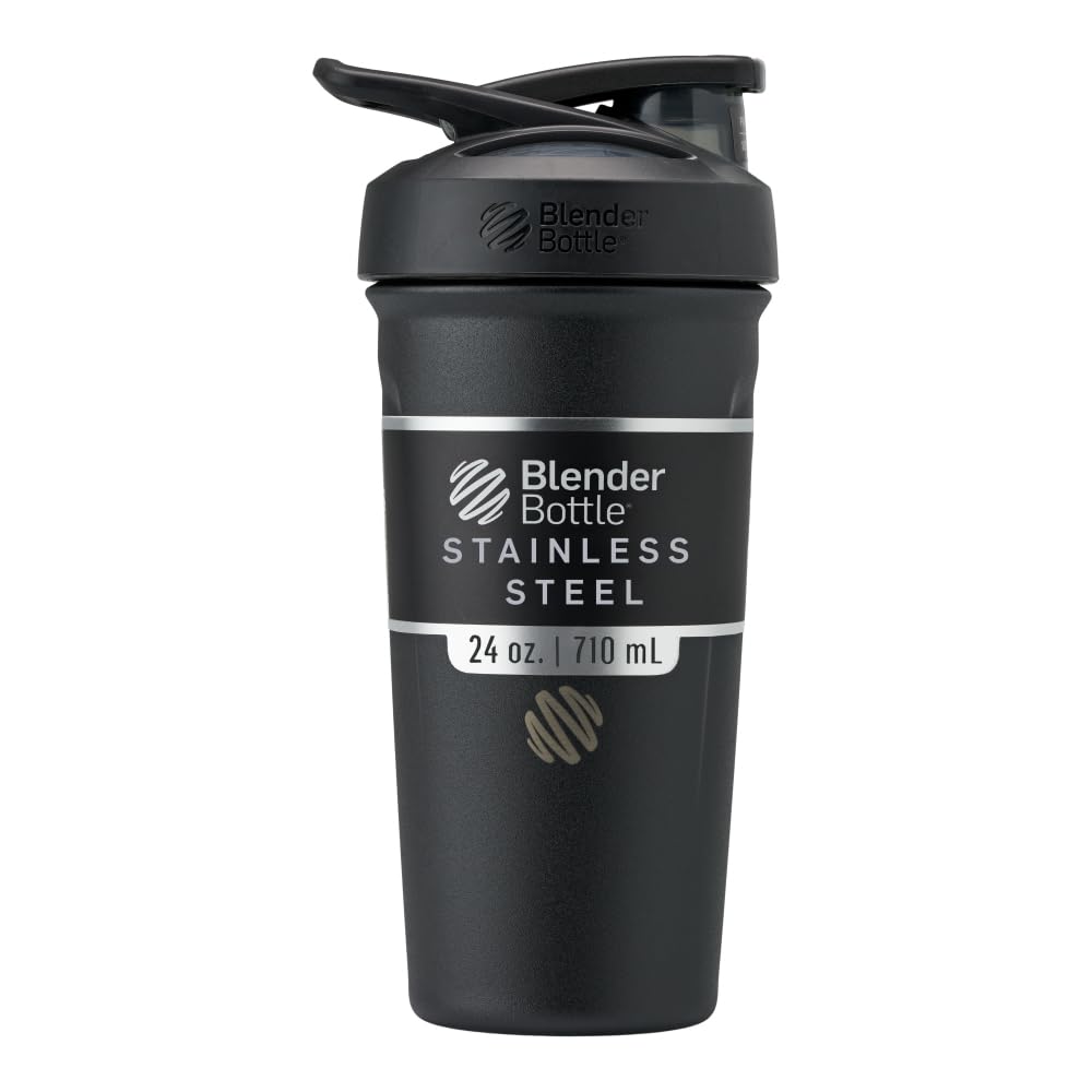 Buy now BlenderBottle Strada Shaker Cup Insulated Stainless Steel Water Bottle with Wire Whisk, 24-Ounce, Black at indiglob india