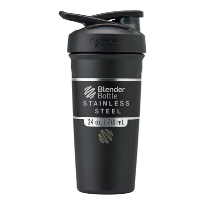 Buy now BlenderBottle Strada Shaker Cup Insulated Stainless Steel Water Bottle with Wire Whisk, 24-Ounce, Black at indiglob india