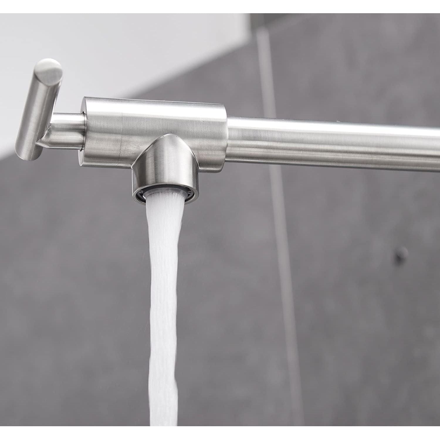 Buy now Pot Filler Faucet Brushed Nickel Wall Mount Commercial Kitchen Faucets Brass Folding Stretchable with Single Hole Two Handles by Aquafaucet at indiglob india