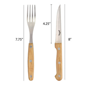 Jim Beam Set of 8 Ideal, Chicken, Pork and More-Steak Knives and Forks Made of Stainless Steel Blade and Contoure, Medium, Light Brown, JB0208