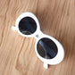 White Retro Oval Mod Thick Frame Sunglasses Round Lens Clout Glasses Goggles