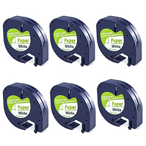 Buy now FlyLong 6pack Compatible Label Tape Replacement for DYMO Letratag 91330 Paper Refills 12mm x 4m (1/2 Inch x 13 Feet) Black on White Label Tapes 10697 for DYMO LetraTag Plus LT100H LT100T Label Makers at indiglob india