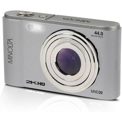 Minolta MND20 44MP Digital Camera – 2.7K Ultra HD Video, 16X Digital Zoom, Anti-Shake Stabilization, Time Lapse, Face Detection, 2.9-inch LCD Display – Lightweight Compact Camera (Silver)