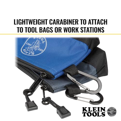 Buy now Klein Tools 55559 Stand-Up Zipper Bag Tool Pouch with Carabiners, 7-Inch Blue and 14-Inch Gray Utility Bags with Reinforced Bottom, 2-Pack at indiglob india