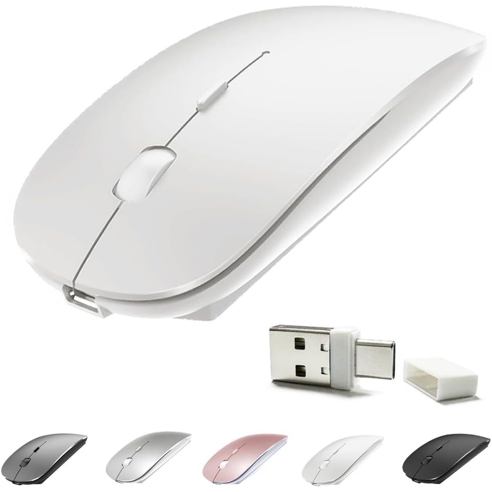 4 Modes Rechargeable Bluetooth Mouse BT3.0/5.2+USB-2.4G/Type-C,Wireless Mouse for MacBook pro/MacBook air/Laptop/iMac/ipad/Notebook/pc (BT/USB-C White)