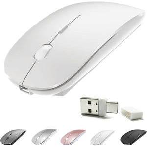 4 Modes Rechargeable Bluetooth Mouse BT3.0/5.2+USB-2.4G/Type-C,Wireless Mouse for MacBook pro/MacBook air/Laptop/iMac/ipad/Notebook/pc (BT/USB-C White)