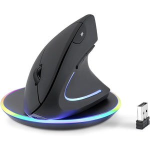 Perixx PERIMICE-713RX Wireless Rechargeable Vertical Mouse - Duo Wired and Wireless Charging Feature - Charging Pad Included - 6 Buttons Design - Black - Right-Handed Design