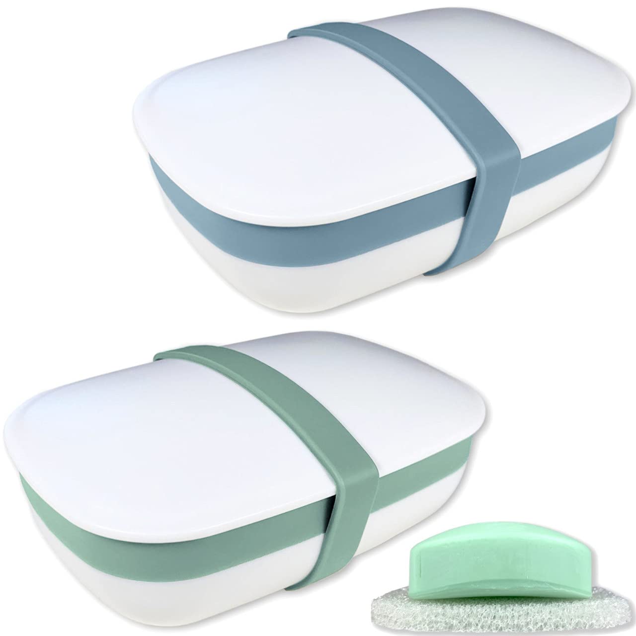 Buy now 2Pack Travel Soap Holders, Soap Bar Box Dish Container Case, with Sponge Saver& Band, for Gym, Travel (Blue & Green) at indiglob india