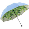 Green Tree Leaf Folding Travel Sun Umbrella Sunblock UV Protection UPF 50+ Rain Resistant Compact Size Parasol Fold into Purse - Blue