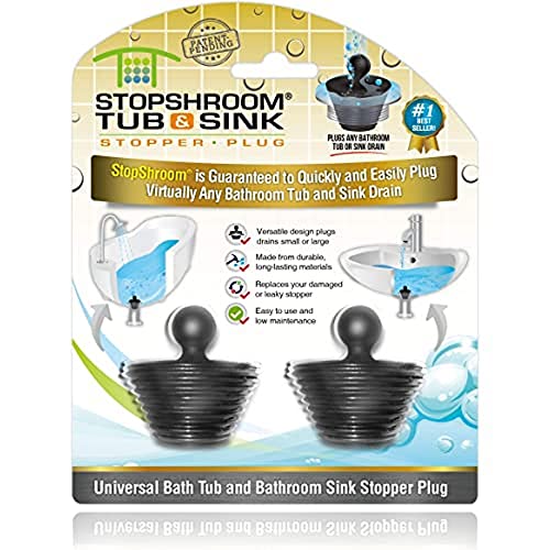Buy now StopShroom Tub 2 Pack Universal Stopper for Bathtub and Bathroom Sink Drains, Black Plug 2pk, 2 Count at indiglob india