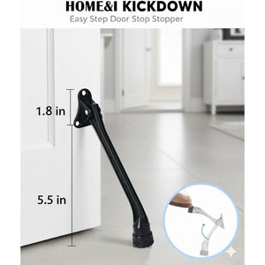 HOME&I Kickdown Door Stopper,7-Inch Door Holder Kick Door Kickstand Rubber Foot (Black, 7 Inch x 2 Pack)