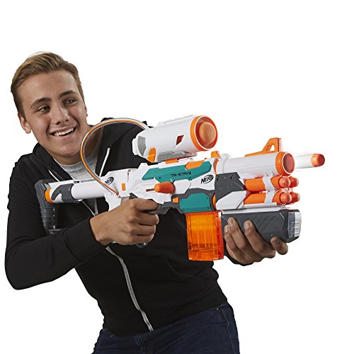 Buy now Nerf Modulus Tri-Strike Blaster, Mega Barrel, Rocket Launcher, Clip, 1 Rocket, Kids Outdoor Games (Amazon Exclusive) at indiglob india