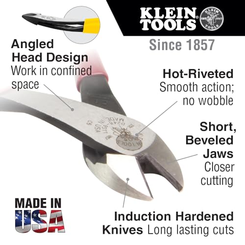 Buy now Klein Tools J2000-48 Pliers, Made in USA, Diagonal Cutting Pliers with Angled Head, Heavy-Duty to Cut ACSR, Screws, Nails, and most Hardened Wire, 8-Inch at indiglob india