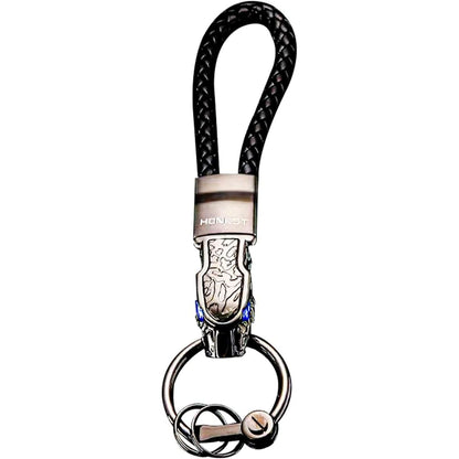 TOPKU Car Keychain Leather Elegant Detachable, Leopard Head with Blue Diamond Eyes