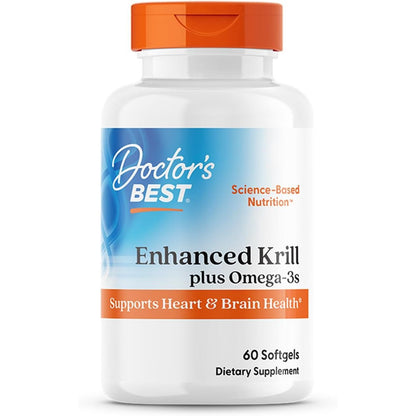 Doctors Best Enhanced Wild Caught Antarctic Krill (Superba2) Plus Omega-3s, Supports Heart & Brain Health, Non-GMO, Gluten Free 60 Softgels