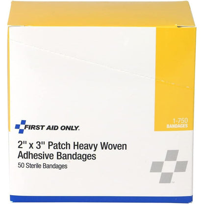 First Aid Only 1-750 Heavy Woven Fabric Adhesive Bandages, 2" x 3" Extra Large, 50 Count