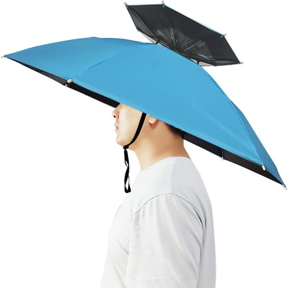 Umbrella Hat, 37 inch Fishing Umbrella Hat Hands Free Foldable UV Protection Umbrella Cap Adjustable Headwear for Fishing Golf Camping Beach Gardening Sunshade Outdoor