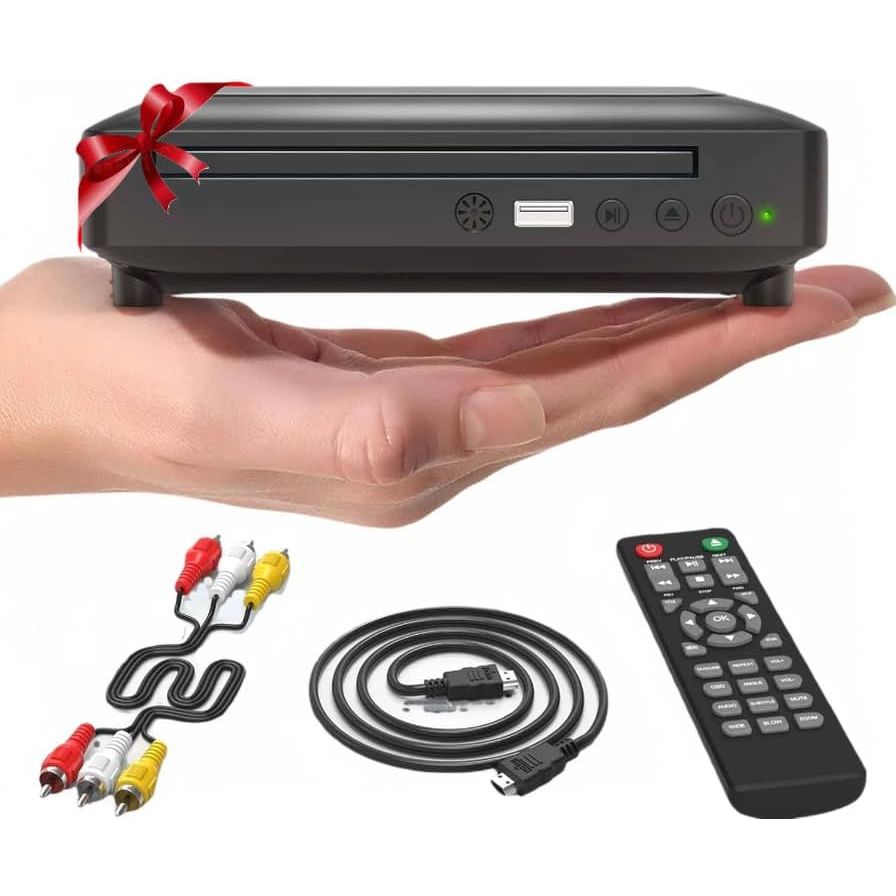 Ceihoit Mini HD DVD Player, CD Players for Home, DVD Players for TV, HDMI and RCA Cable Included, Up-Convert to HD 1080p, All Region, Breakpoint Memory, Built-in PAL/NTSC, USB 2.0
