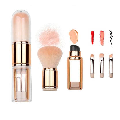 Bling Toman 4 in 1 Makeup Brush, Eyeshadow Eye Lip Face Concealing Blush Foundation Brush All in One Retractable Travel Size Makeup Brush Set (rose gold brush)