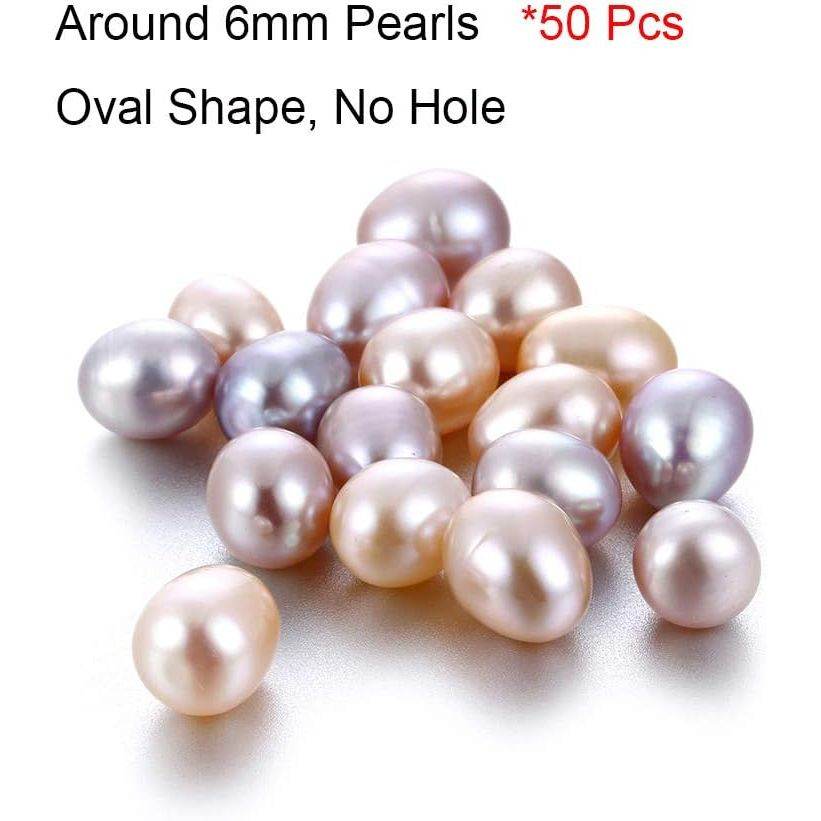 50Pcs Freshwater Cultured Pearl, Natural Oval Oyster Pearls Beads, Necklace Bracelet Earring Jewelry Making Supplies, Fun Gift for Women, Pearl Party, No Hole (Around 6mm) - My Store