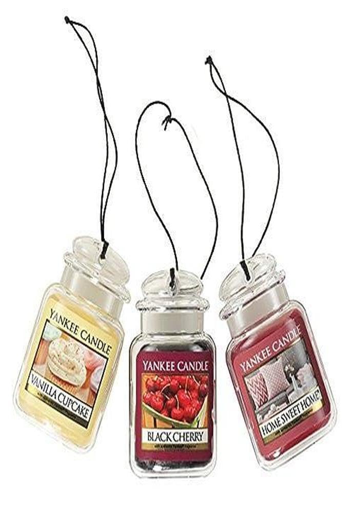 Buy now Yankee Candle Hanging Car Jar Ultimate 3-Pack Air Fresheners Neutralizes Odors Up to 30 Days Includes: Beach Walk Pink Sands and Sun and Sand (Pack of 3) Vanilla Cupcake, Black Cherry, Home Sweet Home 1 count (Pack of 3) at indiglob india