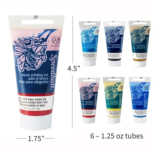 Buy now Speedball 3470 Water-Soluble Block Printing Ink Starter Set ƒ?? 6 Bold Colors with Satiny Finish - 1.25 FL OZ Tubes, Multicolor at indiglob india