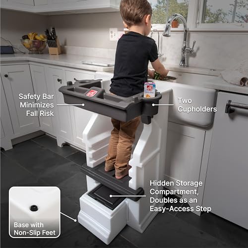 Buy now Step2 Mobile Helper, Toddler Step Stool & Tower Stand, Adjustable Height & Built-in Storage, Non-Slip Feet, Includes Safety Bar, Easy Wipe Down, for Kids 1.5+ Years Old at indiglob india