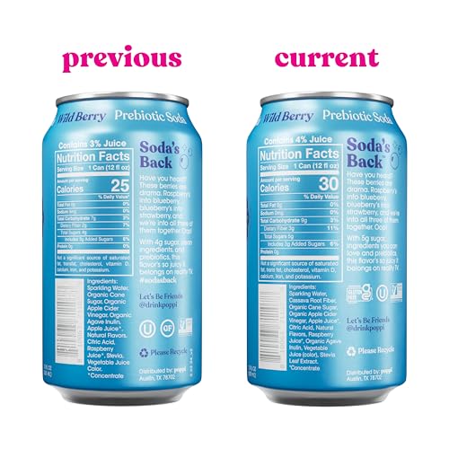 Buy now Poppi Prebiotic Soda Beverage with Apple Cider Vinegar, Seltzer Water and Fruit Juice, Wild Berry Flavor, 16 Fl Oz, Pack of 12, Packaging May Vary at indiglob india