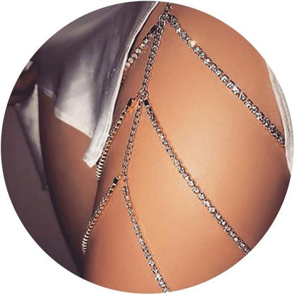 Acenail Boho Crystal Sexy Leg Chains Gold Body Chains Multilayer Beach Thigh Chain Fashion Body Jewelry for Women and Girls (silver)
