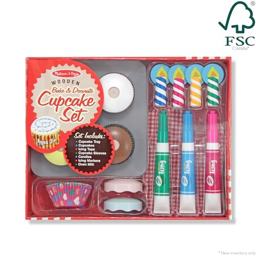 Buy now Melissa & Doug Bake & Decorate Wooden Cupcake Kit, with Play Food, Toppings & Play Kitchen Accessories, Preschool Learning Toys for Girls & Boys 3+ at indiglob india