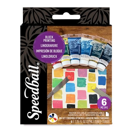 Buy now Speedball 3470 Water-Soluble Block Printing Ink Starter Set ƒ?? 6 Bold Colors with Satiny Finish - 1.25 FL OZ Tubes, Multicolor at indiglob india