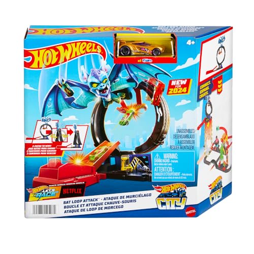 Buy now Hot Wheels City Toy Car Track Set, Bat Loop Attack with Adjustable Loop & Launcher, 1:64 Scale Vehicle, Connects to Other Sets at indiglob india