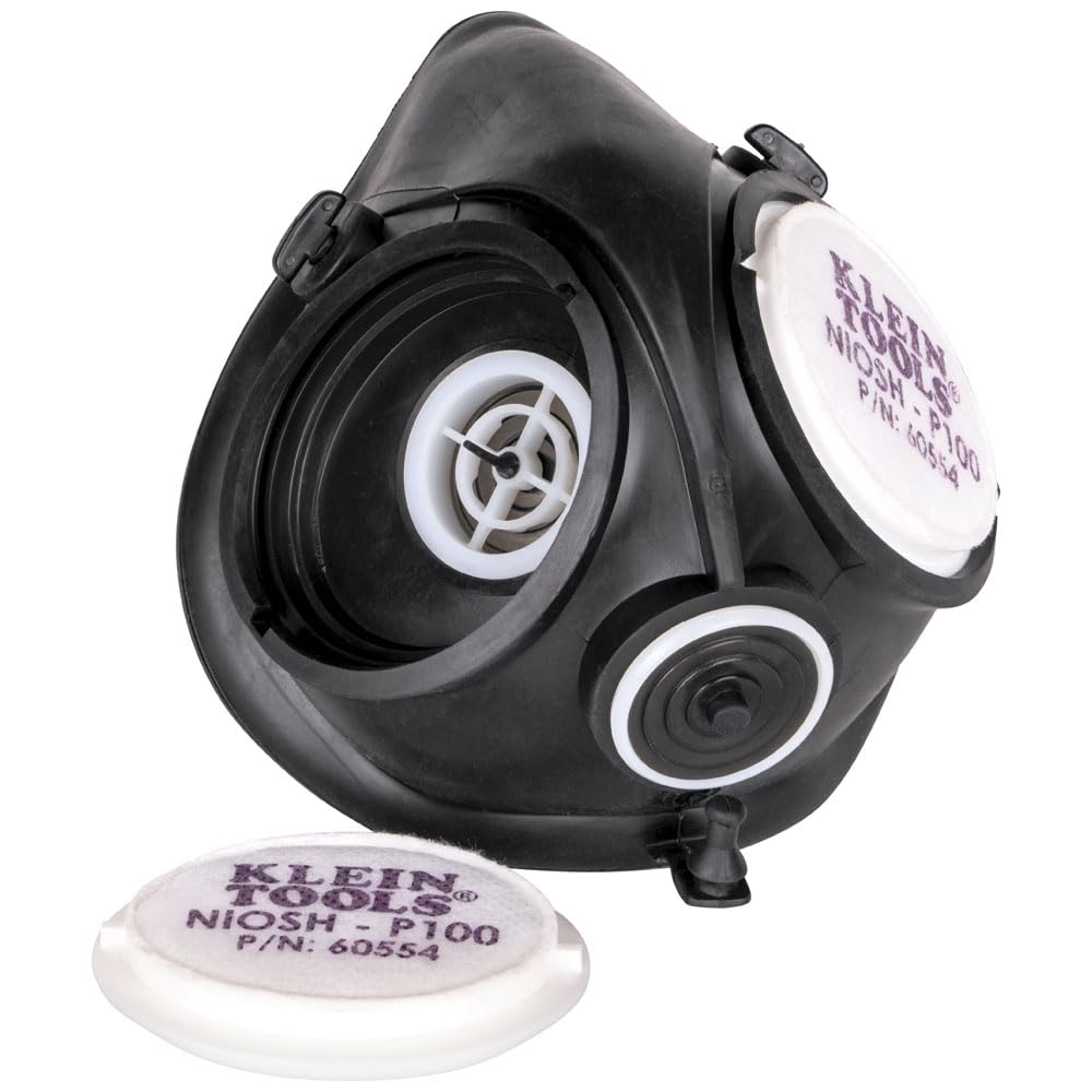 Buy now Klein Tools 60552 Reusable P100 Half-Mask Respirator with Replaceable Filters for Dust, Metal Fumes, and Oil Mist, M/L at indiglob india