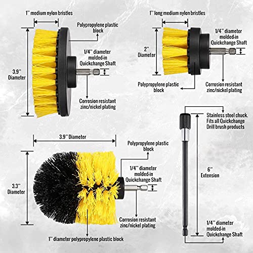 Buy now YIHATA 4 Pack Drill Brush Attachments Set,All Purpose Multi-Purpose Power Scrubber Cleaning Brush with Extended Long Attachment Kit, for Car,Grout,Floor,Tub,Shower,Tile,Bathroom and Kitchen Surface at indiglob india