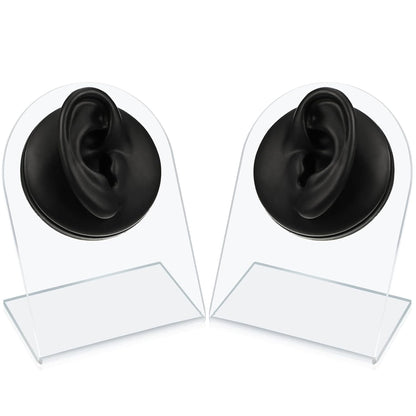 Cindeer 2 Pcs Flexible Silicone Ear Model Reused Soft Mold Fake Ear for Earrings Jewelry Display for Piercing Practice with Acrylic Stand(White)