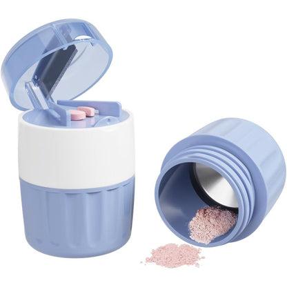 EZY DOSE 3 Compartment Pill Crusher, Cutter and Grinder, Daily Usage, Safely Cut Pills, Vitamins, Tablets, Accurate and Easy Cutting, Stainless Steel Blade, Removable Drinking Cup, Red, BPA Free