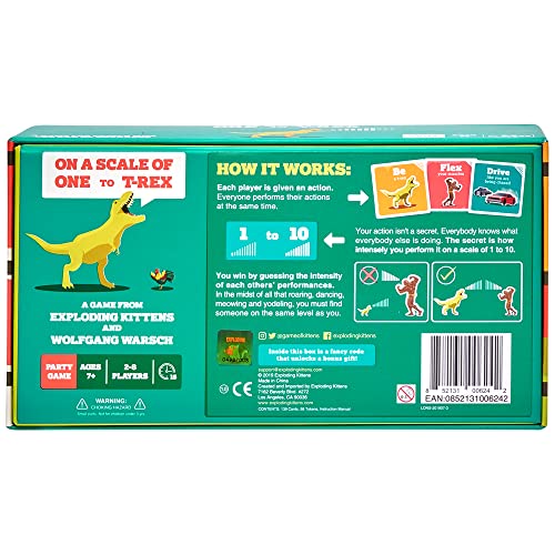 Buy now Exploding Kittens On a Scale of One to T-Rex 2-8 Players - Ages 7+ - 15 Minutes to Play - Charades Style Acting Card Game - Party Game, Family Game Night, Kid and Adult Card Game at indiglob india