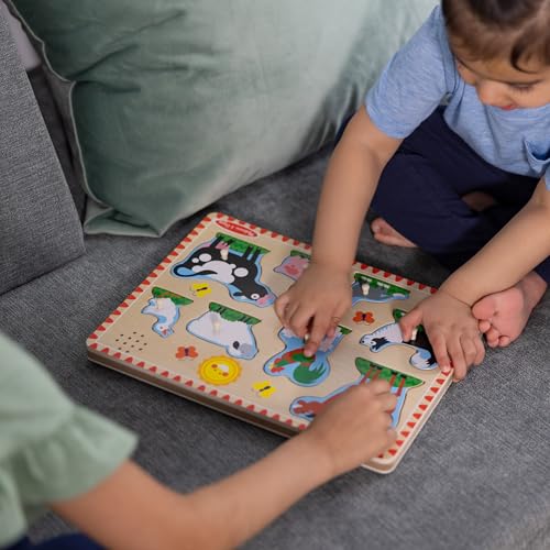 Buy now Melissa & Doug Wooden Light-Activated Sound Puzzle 2-Pack for Toddler and Preschool Boys and Girls ƒ?? Farm Animals, Vehicles at indiglob india