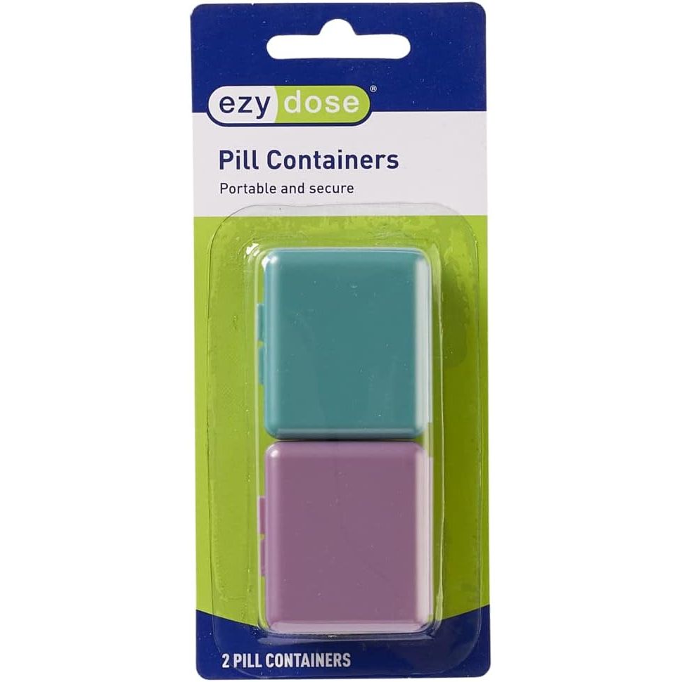EZY DOSE Daily Travel Pill Organizer, Vitamin Organizer, Medicine Container, Portable Pill Box, Assorted Colors, 2-Pack