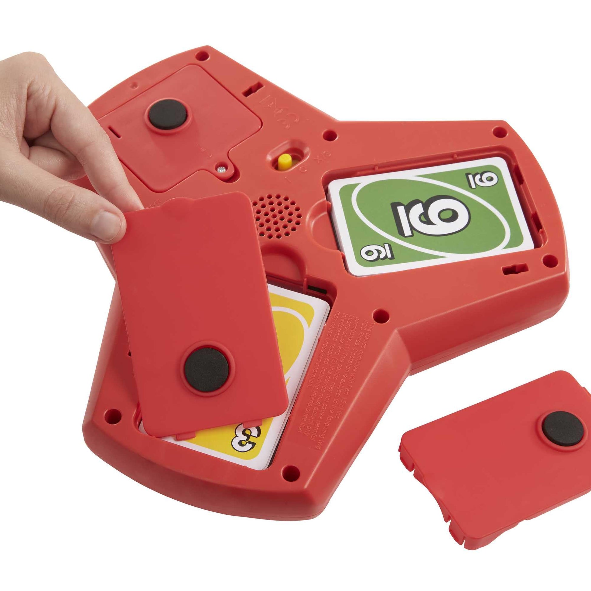 Buy now UNO Triple Play Card Game with Card-Holder Unit with Lights & Sounds & 112 Cards, Kid, Teen & Adult Game Night Gift Ages 7 Years & Older, HCC21 at indiglob india