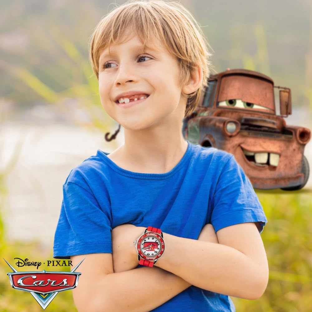 Buy now Disney Pixar Cars Kids' Time-Teaching Watch – Lightning McQueen Design with Red Silicone Strap, Easy-to-Read Dial, and Adjustable Fit for Wrists 5.5" to 8" at indiglob india