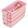 Iteryn Bento Box Lunch Box, 3-In-1 Compartment Containers - Wheat Straw, Leakproof Stackable Bento Lunch Box Meal Prep - Pink
