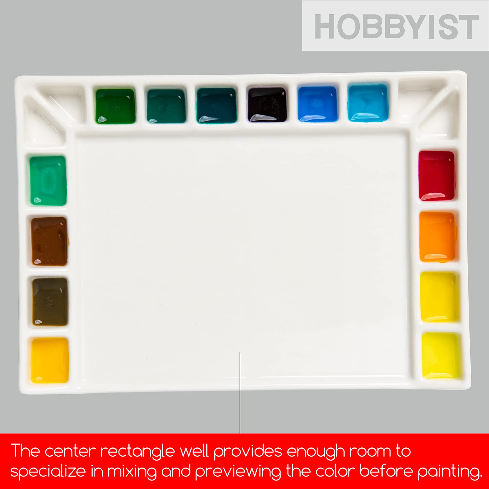 Buy now MEEDEN 18-Well Porcelain Artist Paint Palette, Mixing Art Ceramic Watercolor Paint Palette for Watercolor Gouache Acrylic Oil Painting, Rectangle 8 by 5-1/2-Inch at indiglob india