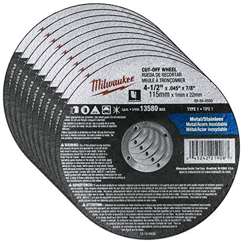Buy now Milwaukee 10 Pack - 4 1 2 Cutting Wheels For Grinders - Aggressive Cutting For Metal & Stainless Steel - 4-1/2" x .045 x 7/8-Inch | Flat Cut Off Wheels at indiglob india